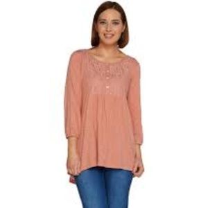 LOGO Lori Goldstein Lace Front Tunic